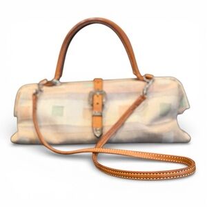 Vintage T CAPELLI DHURRIE Handbag Purse Leather Trim 15.5”